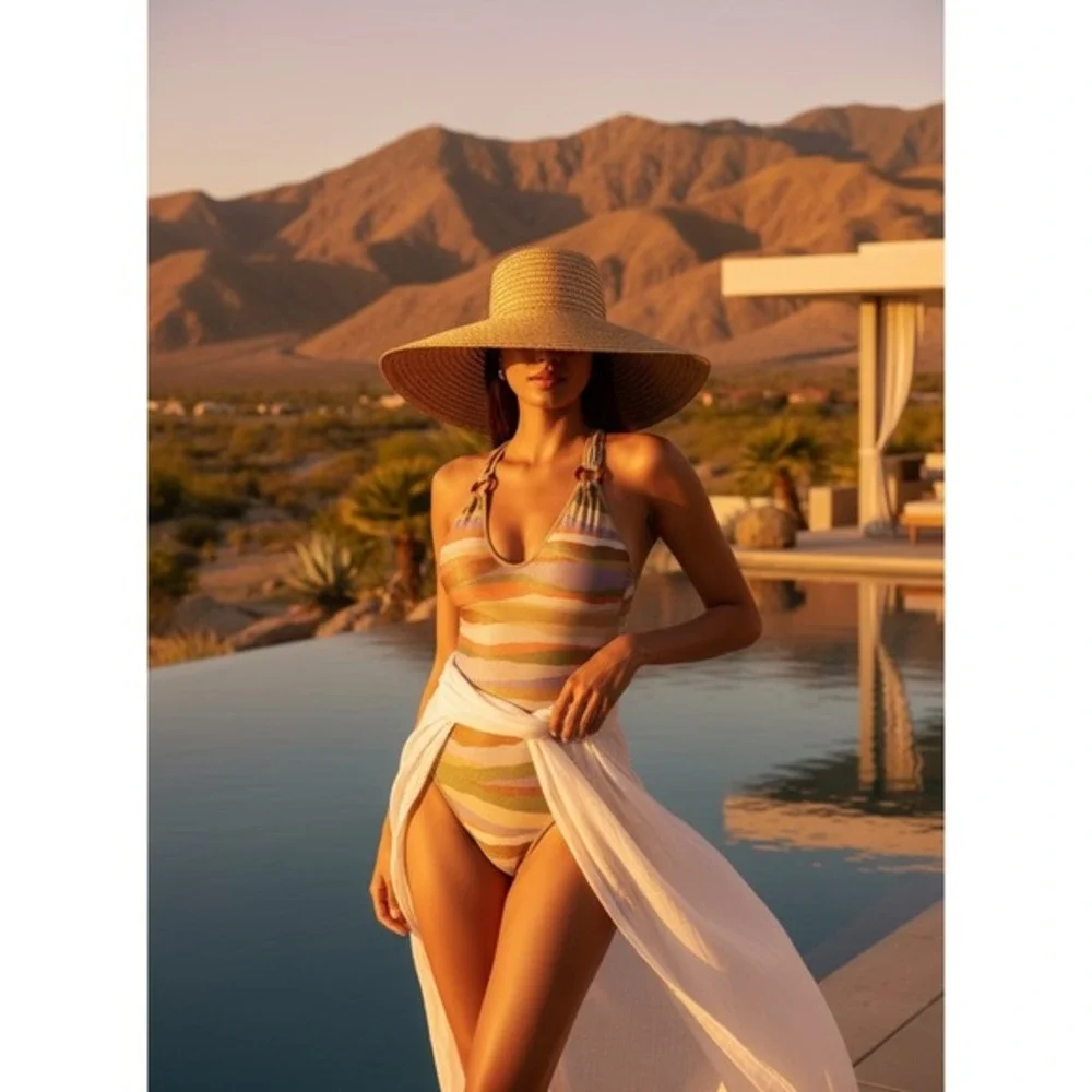 Becca‎ Rebecca Virtue Londyn Ring One Piece Swimsuit Canyon View Small Metallic